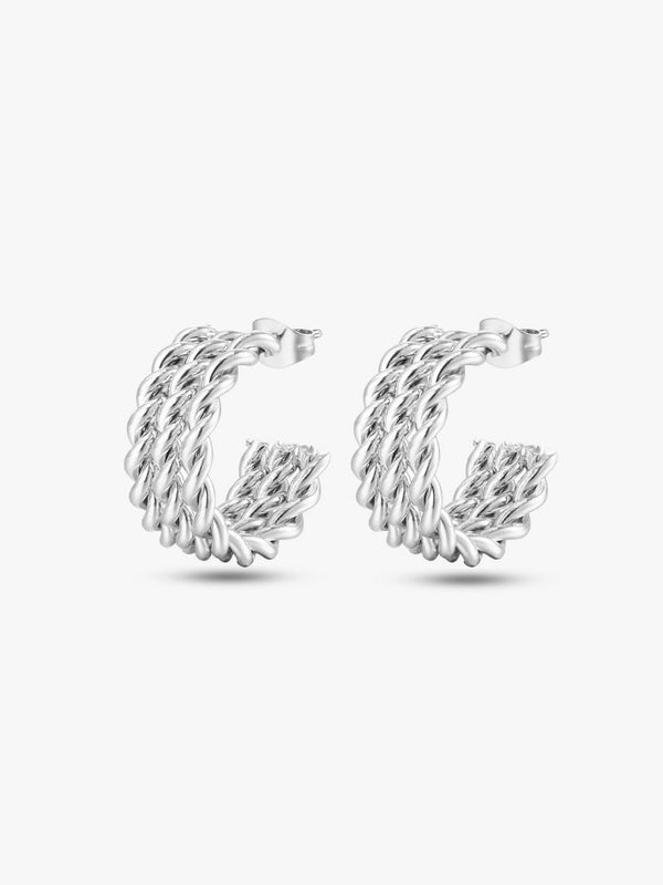 Braided Chain Hoop Earrings – Silver