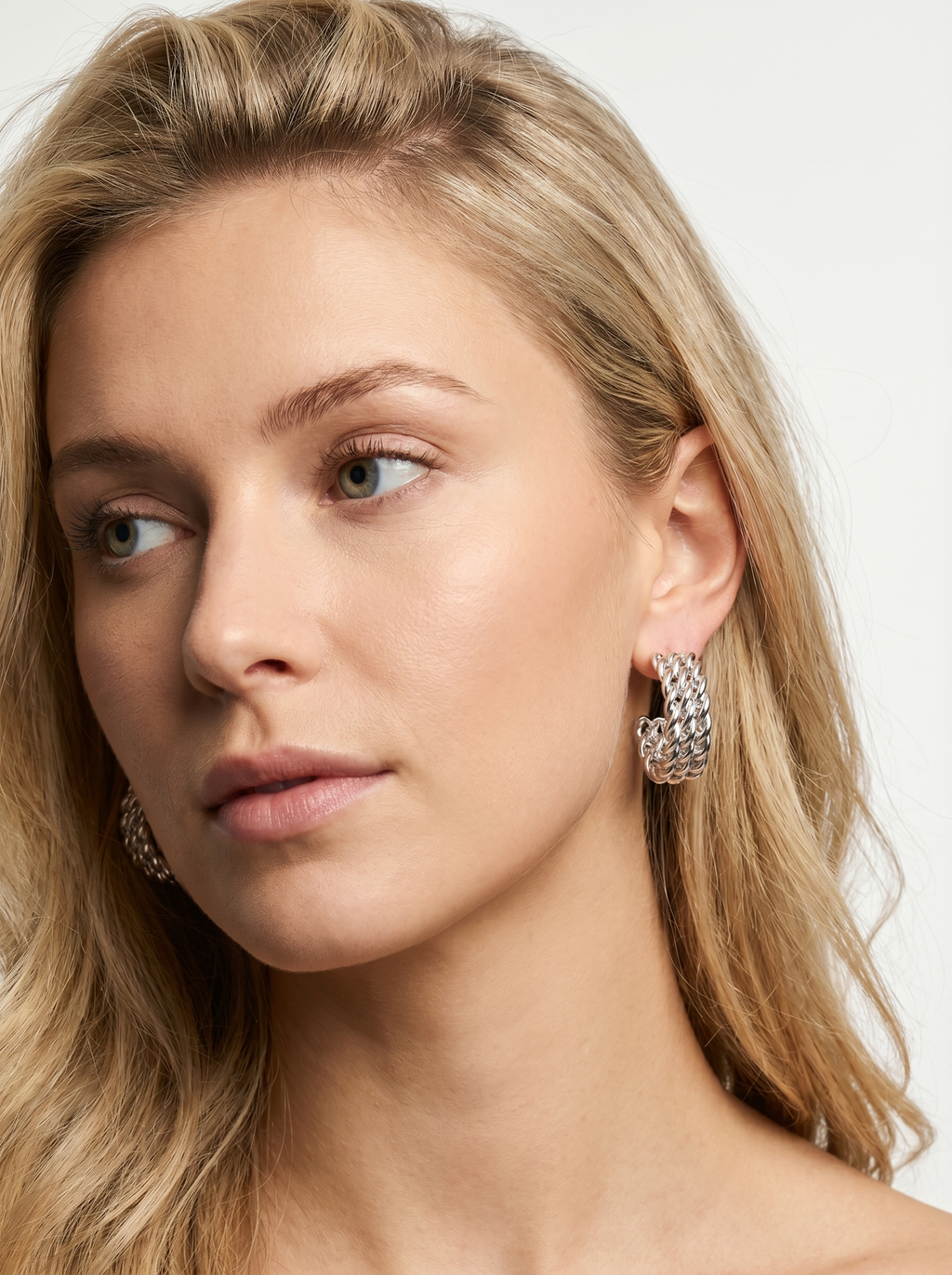Braided Chain Hoop Earrings – Silver